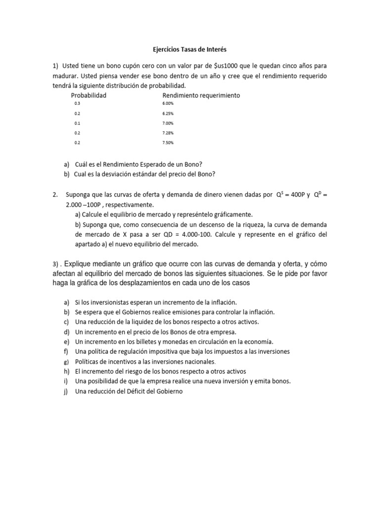 Ejercicios sobre Tasas de Interés y Bonos | PDF