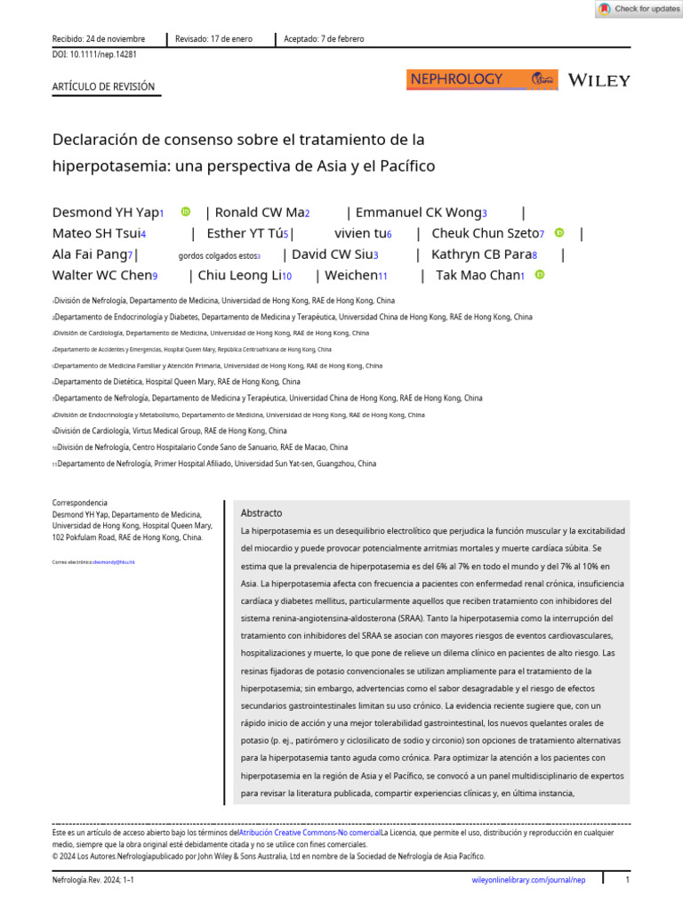 Nephrology 2024 Yap Consensus Statement On The Management of