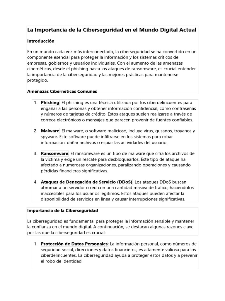 Importancia de la Ciberseguridad Actual | PDF | Seguridad | La ...