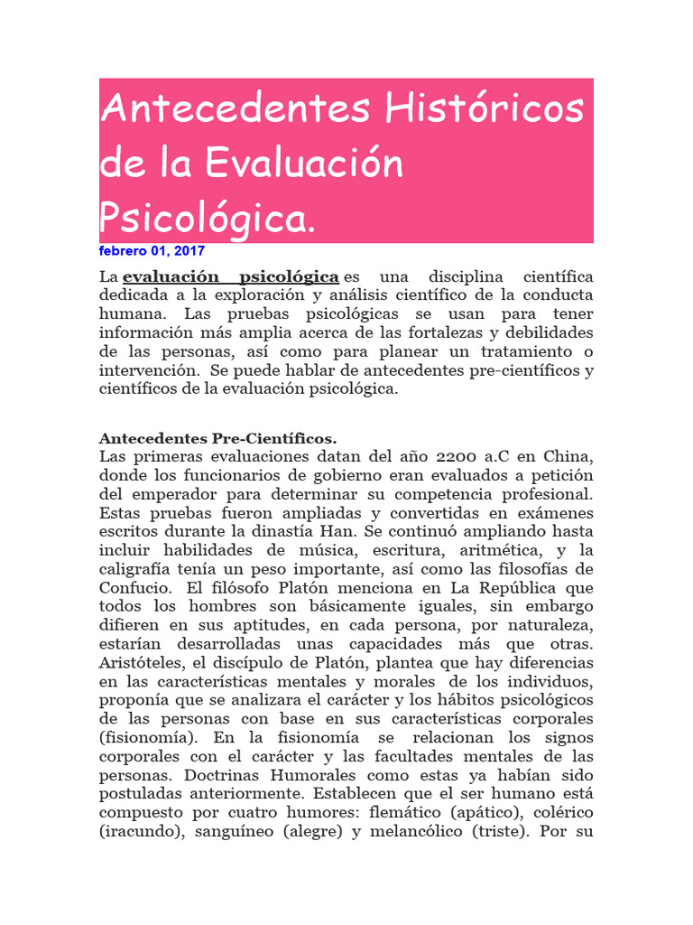 Historia de la Evaluación Psicológica | PDF | Sicología | Cociente de ...