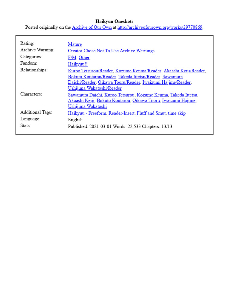 Haikyuu!! Mature Oneshots Collection | PDF | Language Arts & Discipline