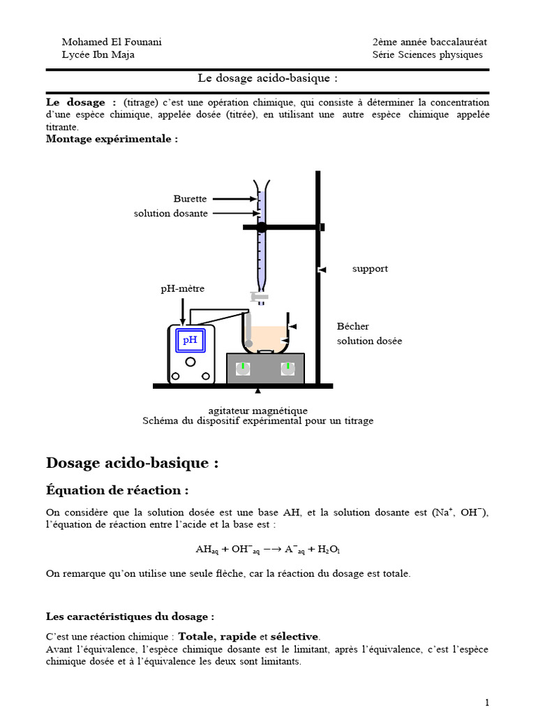 Dosage acido-basique et titrage | PDF | Titrage | Chimie