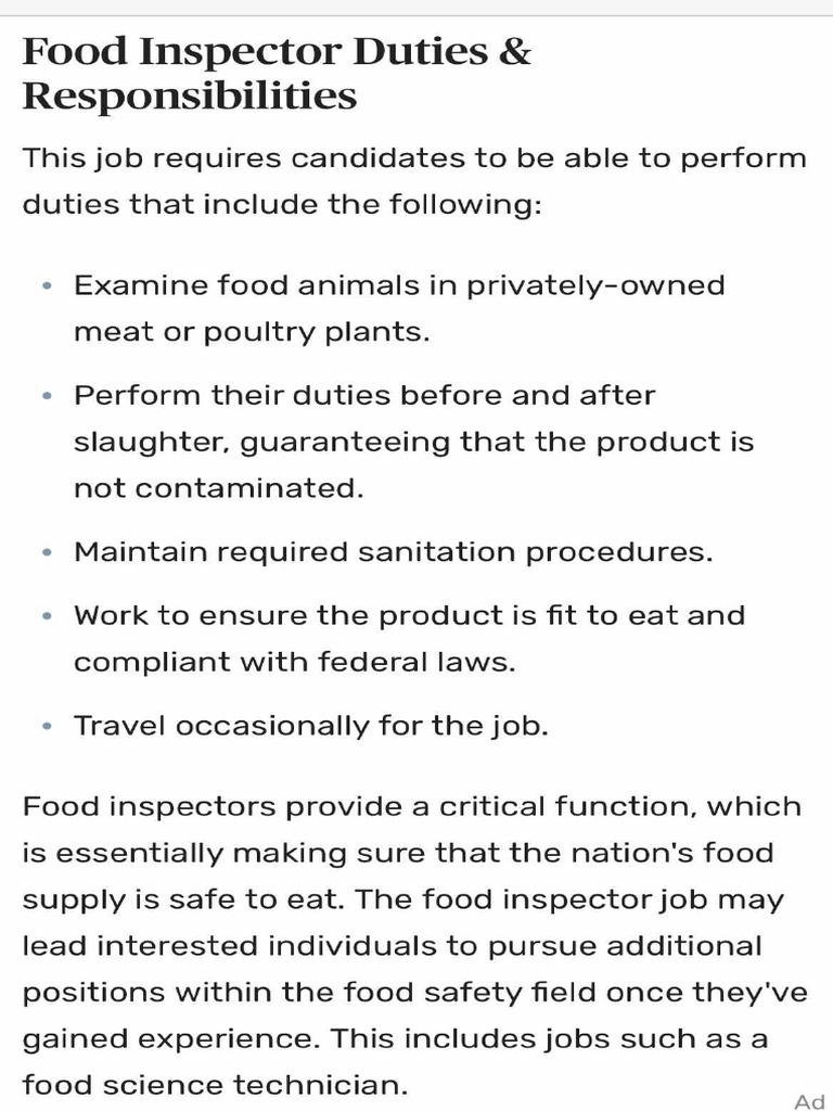 Food Inspectors-Powers and Duties | PDF
