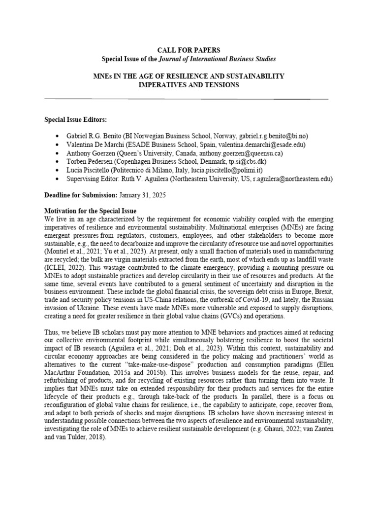 MNEs: Resilience and Sustainability Focus | PDF | Sustainability ...