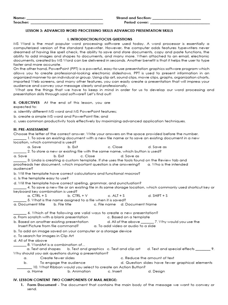 Advanced MS Word and PowerPoint Skills | PDF | Microsoft Excel ...