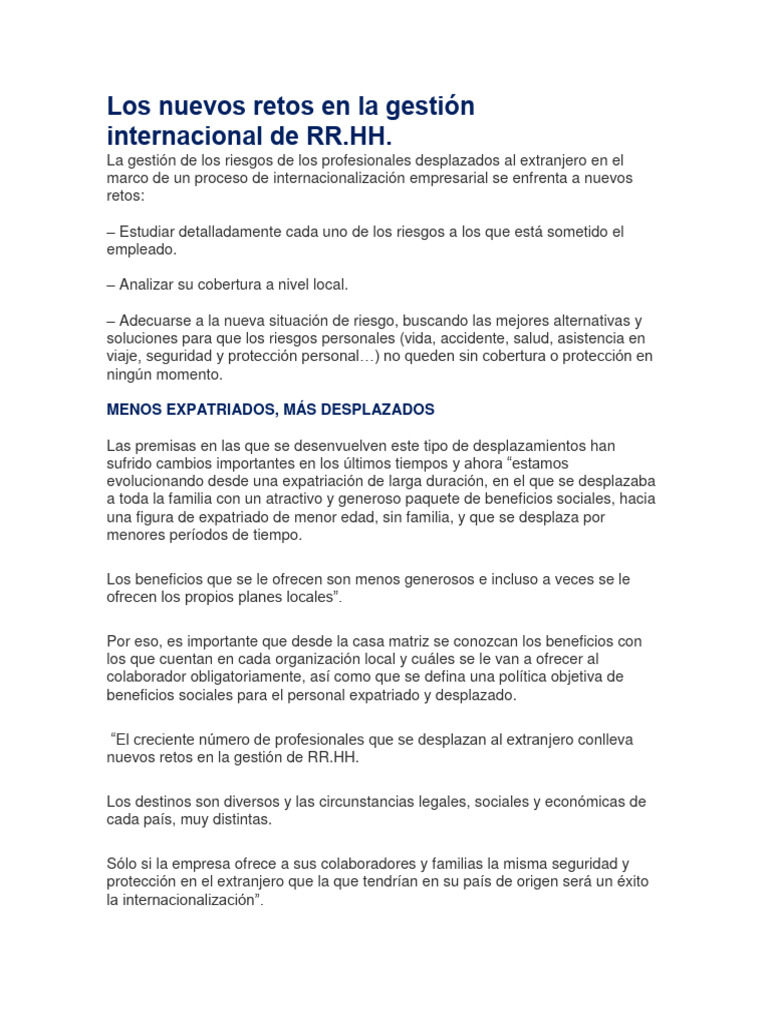 Retos en la gestión de RR.HH. internacional | PDF
