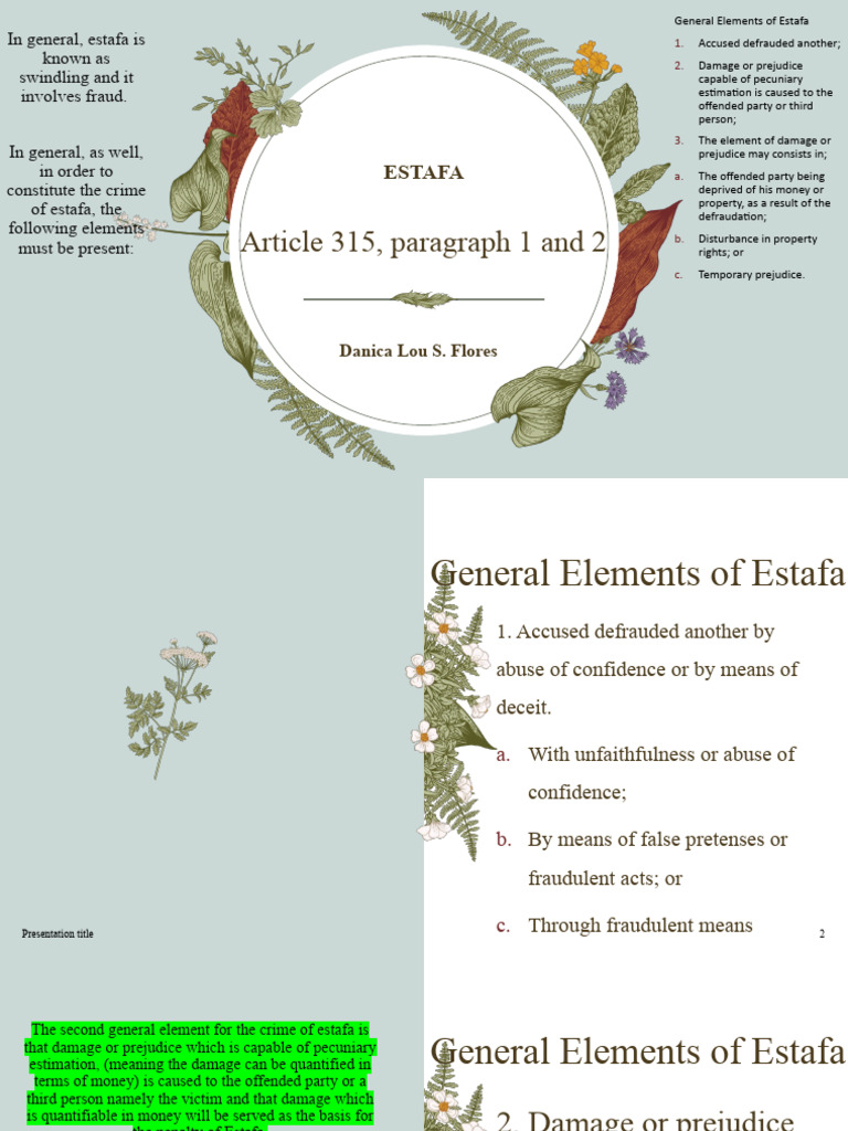 Understanding Estafa: Key Elements Explained | PDF | Fraud | Theft