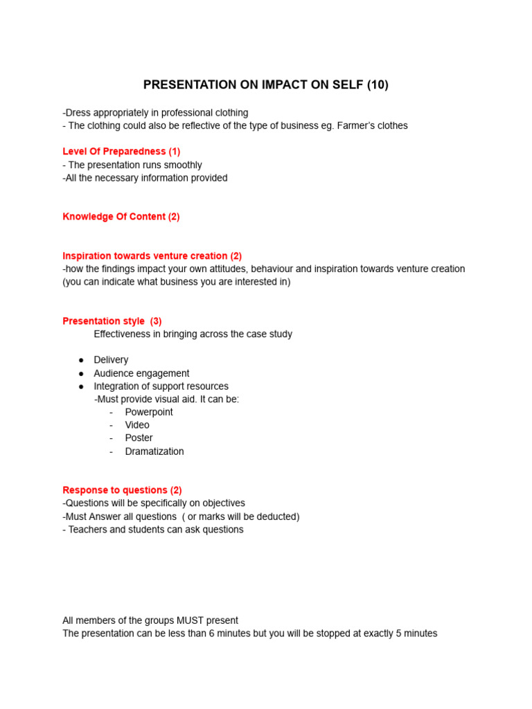 IMPACT On SELF Oral Presentation Guideline | PDF