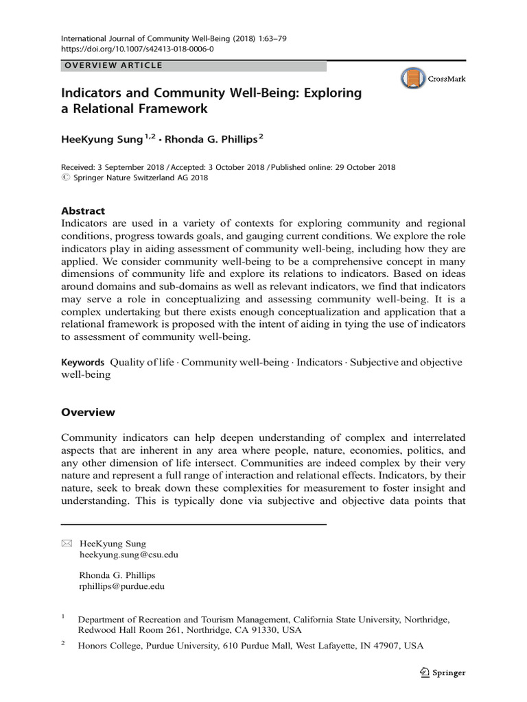 Community Well-Being and Indicators Framework | PDF | Quality Of Life ...