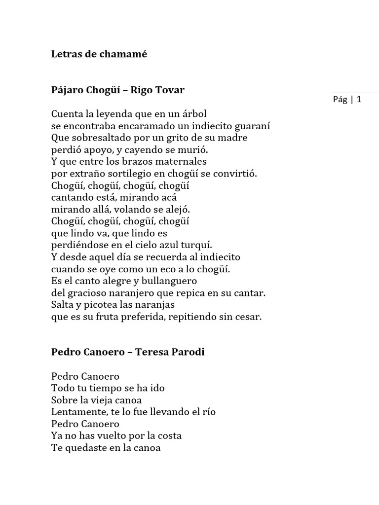 Letras de Chamamé y Recitados | PDF