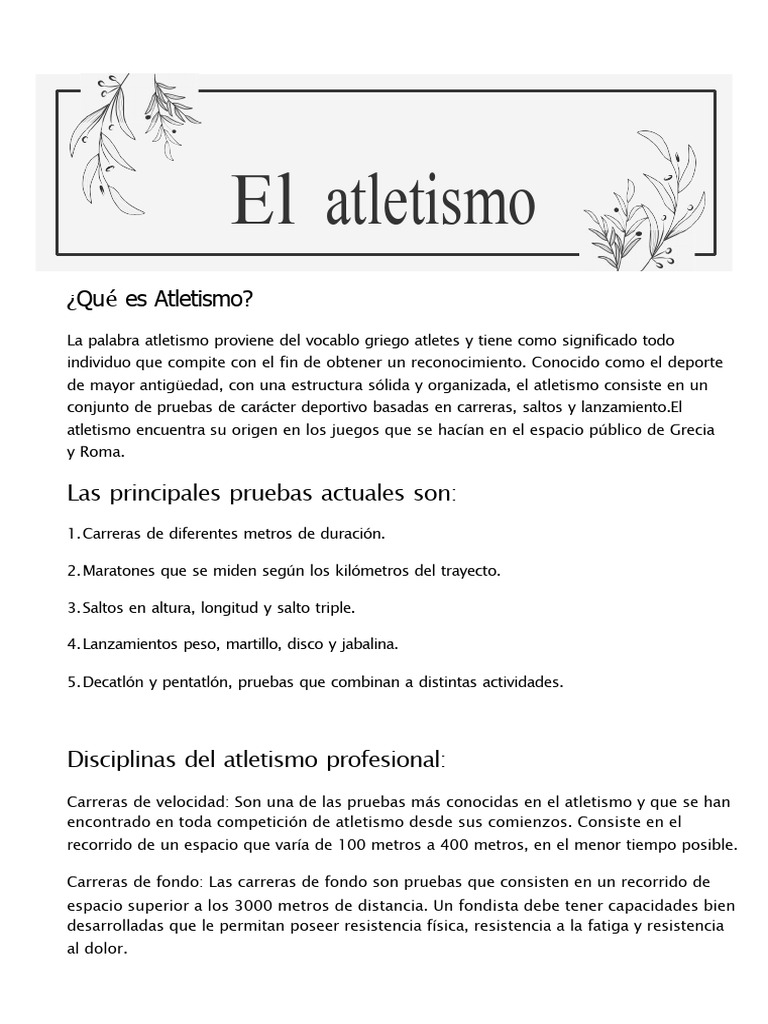 Introducción al Atletismo y sus Pruebas | PDF | Deporte del atletismo ...