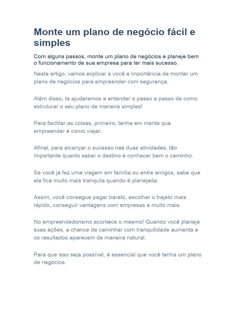Como Montar um Plano de Negócios Eficaz | PDF | Marketing ...