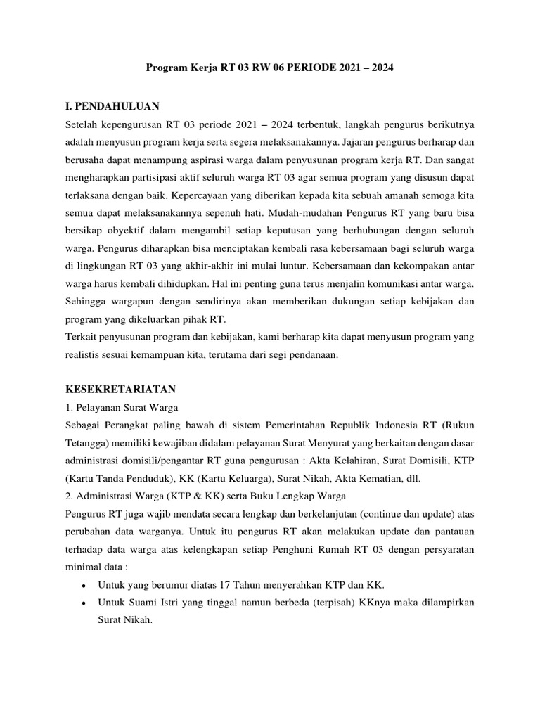 Program Kerja RT 03 RW 06 2021-2024 | PDF