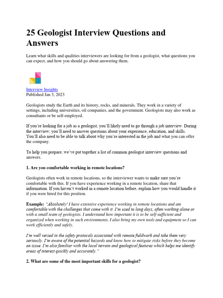 Geologist Interview Questions & Answers | PDF | Geology | Earth Sciences
