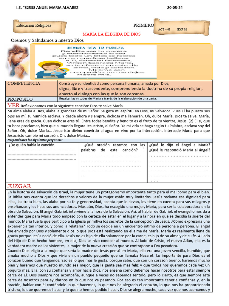 Virgen Maria Primero Sec A | PDF | María, madre de Jesús | Jesús