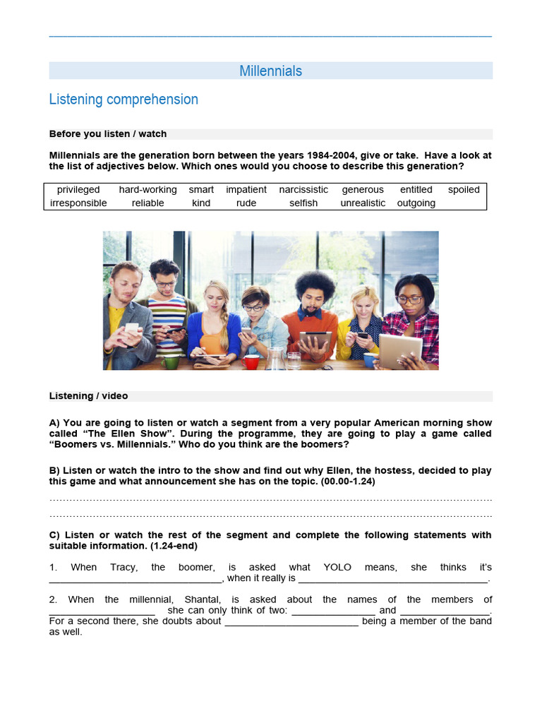 Millennials vs. Boomers: A Listening Activity | PDF | Millennials