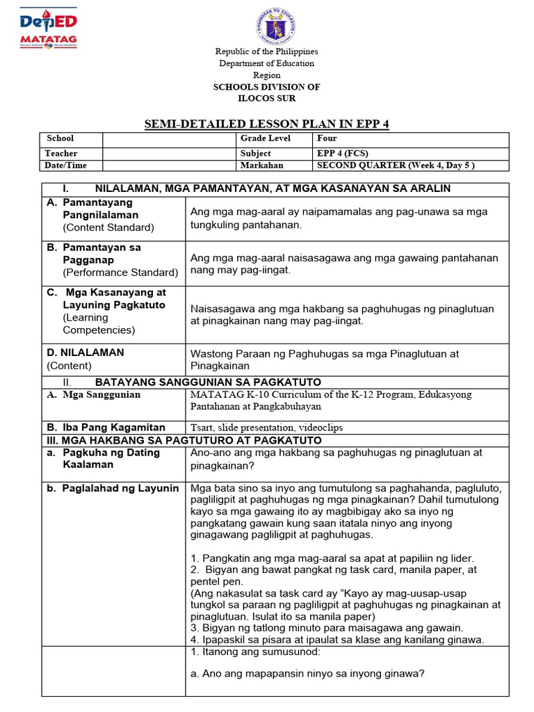 LESSON EXEMPLAR Grade 4 FCS - Q3 Week 4 | PDF