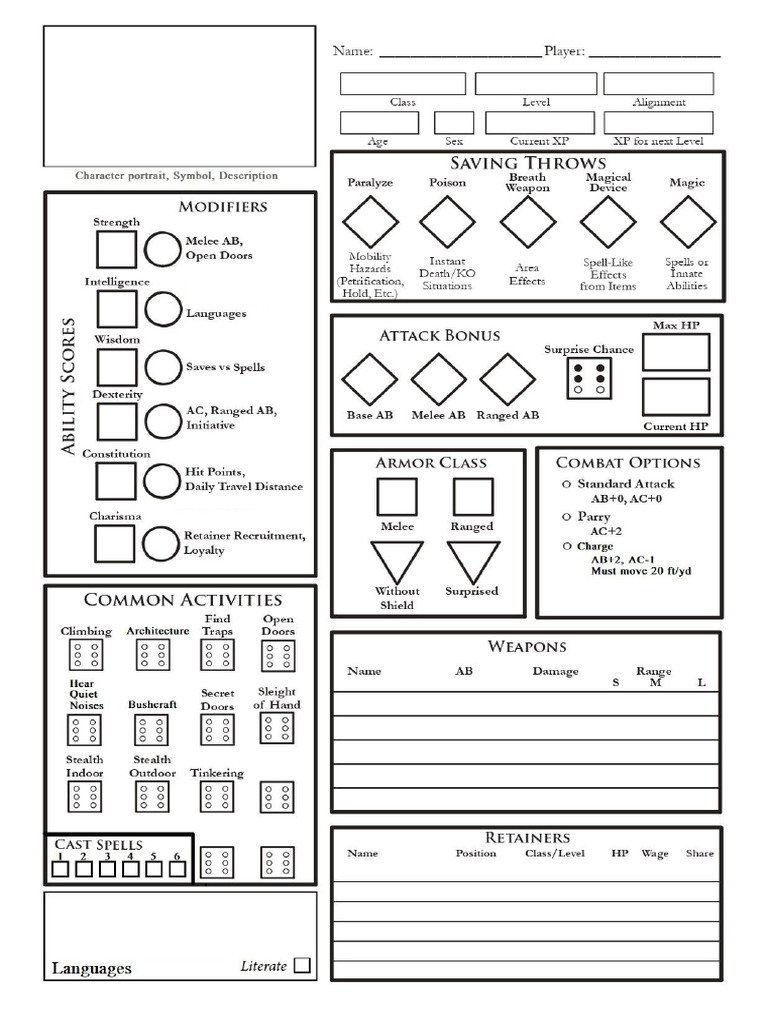 Custom Character Sheet LOTFP + ACKS 2 | PDF