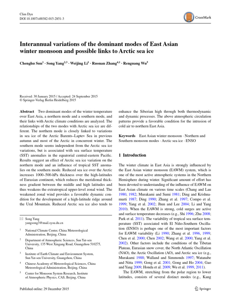 Interannual Variations of The Dominant Modes of East Asian Winter ...