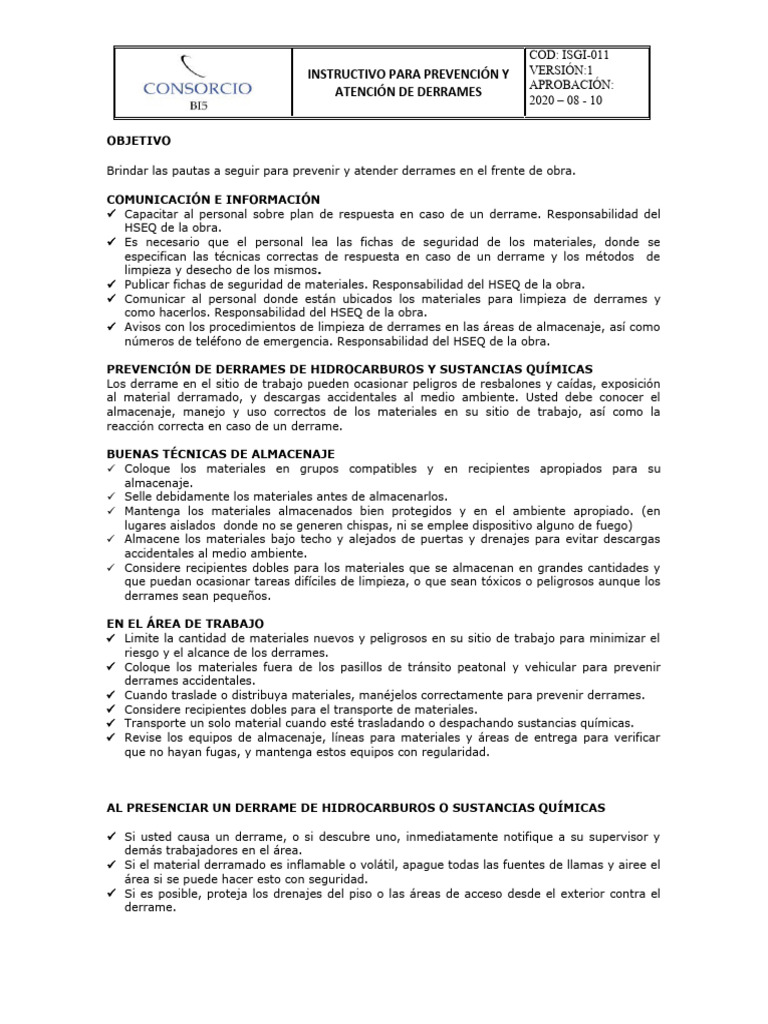 Isgi-09 Instructivo para Prevención y Atención de Derrames Consorcio ...