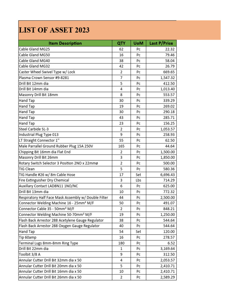2023 Asset Inventory List | PDF | Electrical Connector | Screw