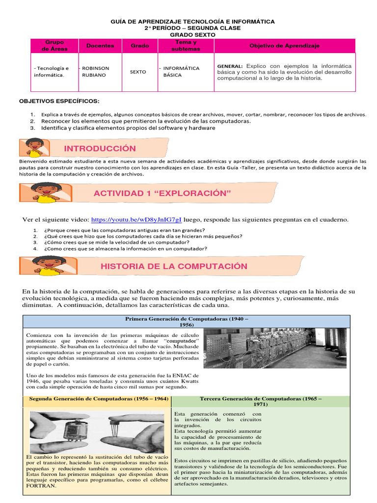 Guía 2 Tecnologia 6° 2P | PDF | Hardware de la computadora | Unidad ...