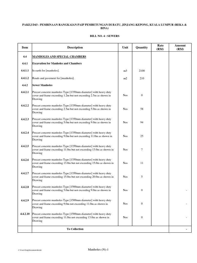 D43 Manhole BQ | PDF | Sanitation | Subterranea (Geography)