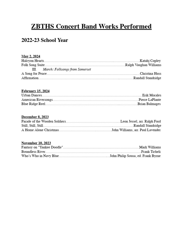 ZBTHS Concert Band Performance 2022-23 | PDF | Classical Music