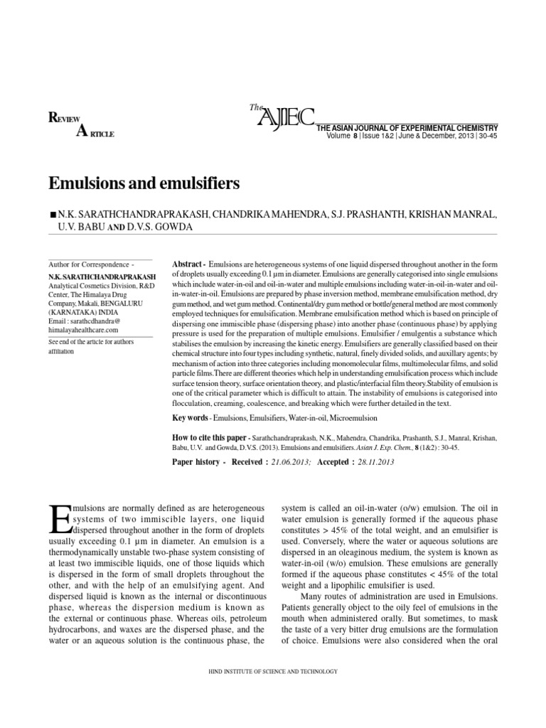 Understanding Emulsions and Emulsifiers | PDF | Emulsion | Surfactant