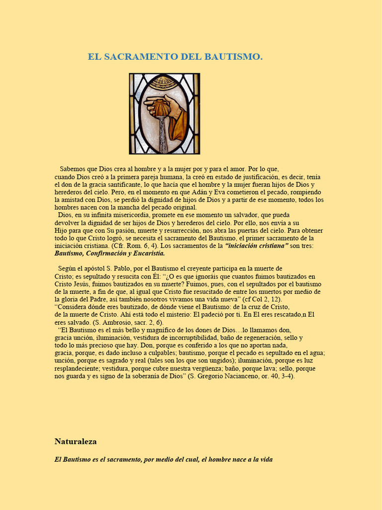 El Sacramento Del Bautismo. Mat Lectura. | PDF | Bautismo | Sacramentos