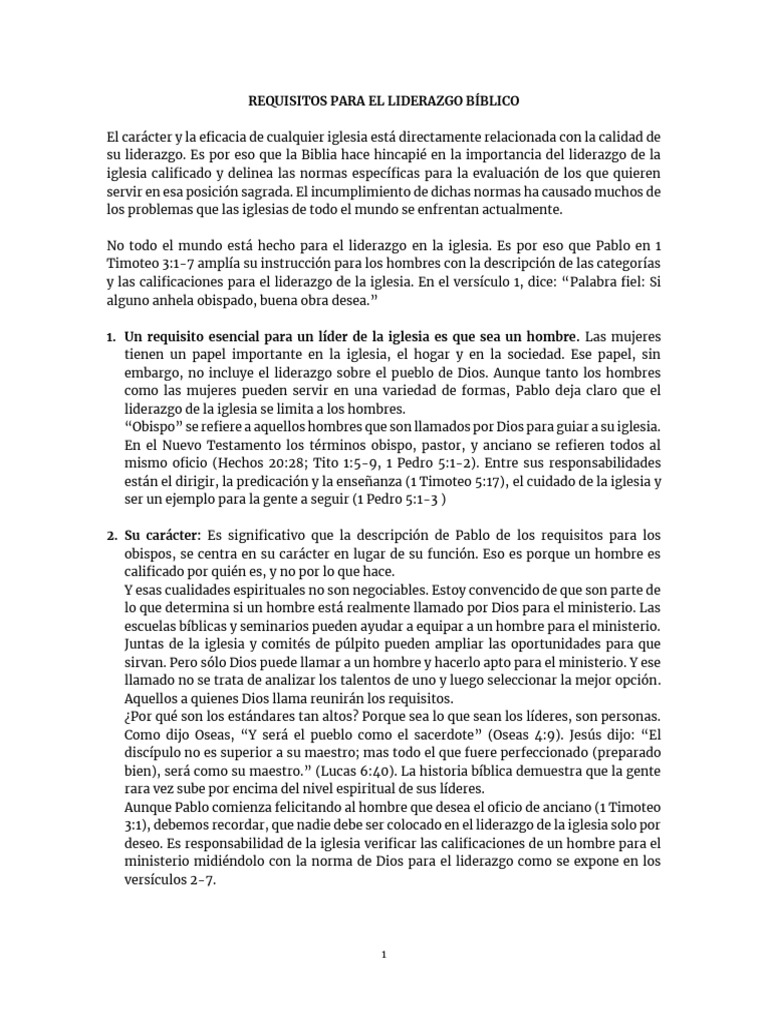 Requisitos para el Liderazgo Bíblico | PDF | Iglesia cristiana ...