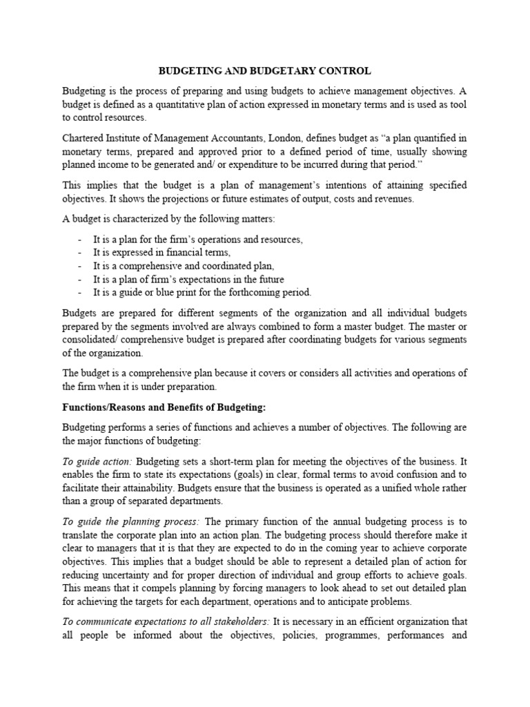Budgeting and Budgetary Control | PDF | Budget | Inventory