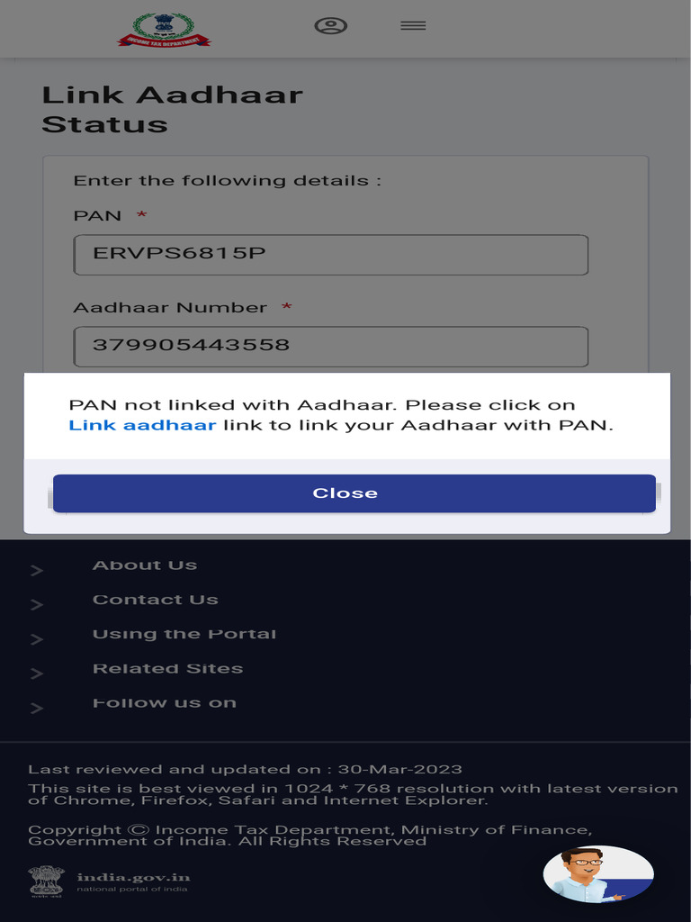 Income Tax Portal, Government of India Link Aadhar Status Page | PDF ...