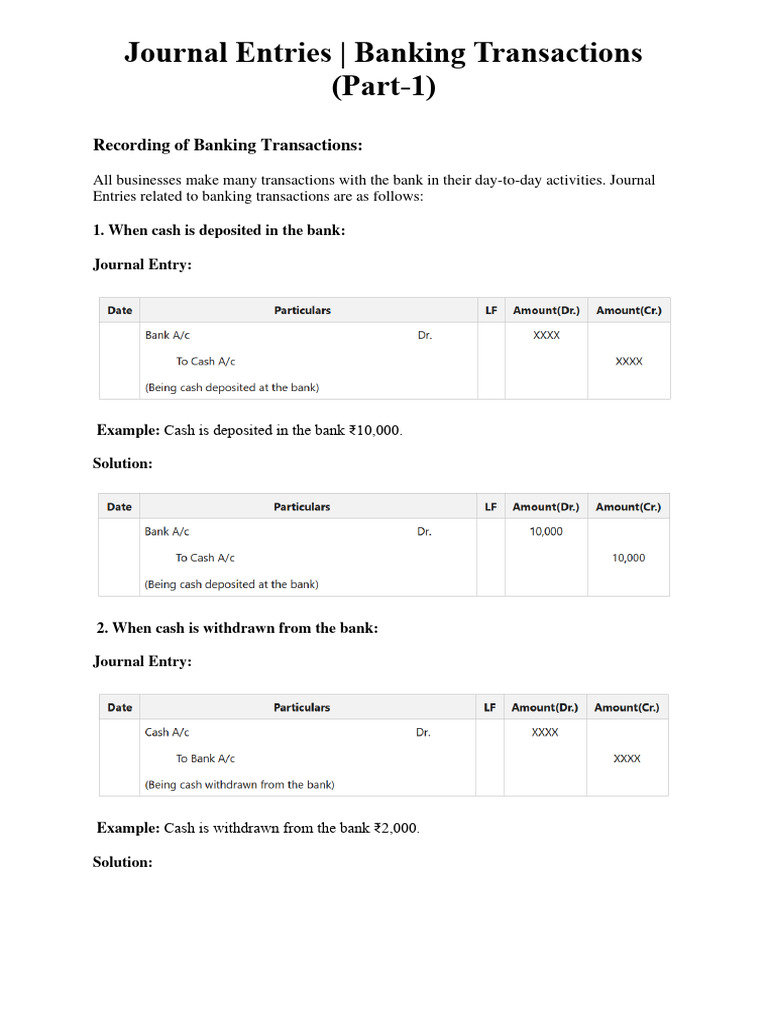 Banking Transactions Journal Entries | PDF | Cheque | Banks