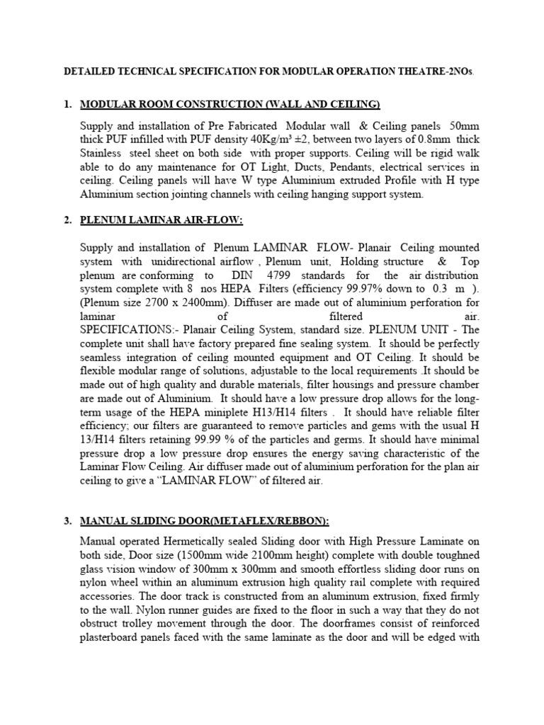 Modular Operation Theatre Specifications | PDF | Electrical Wiring ...