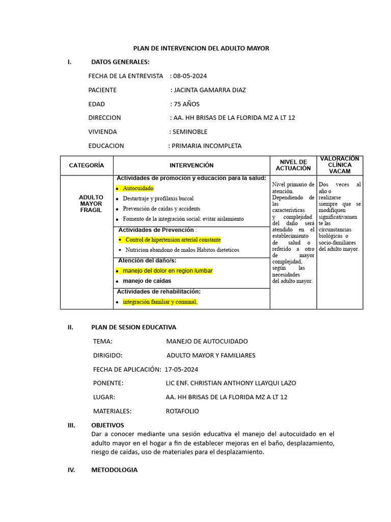 Plan de Intervención para Adultos Mayores | PDF | Adultos | Las emociones