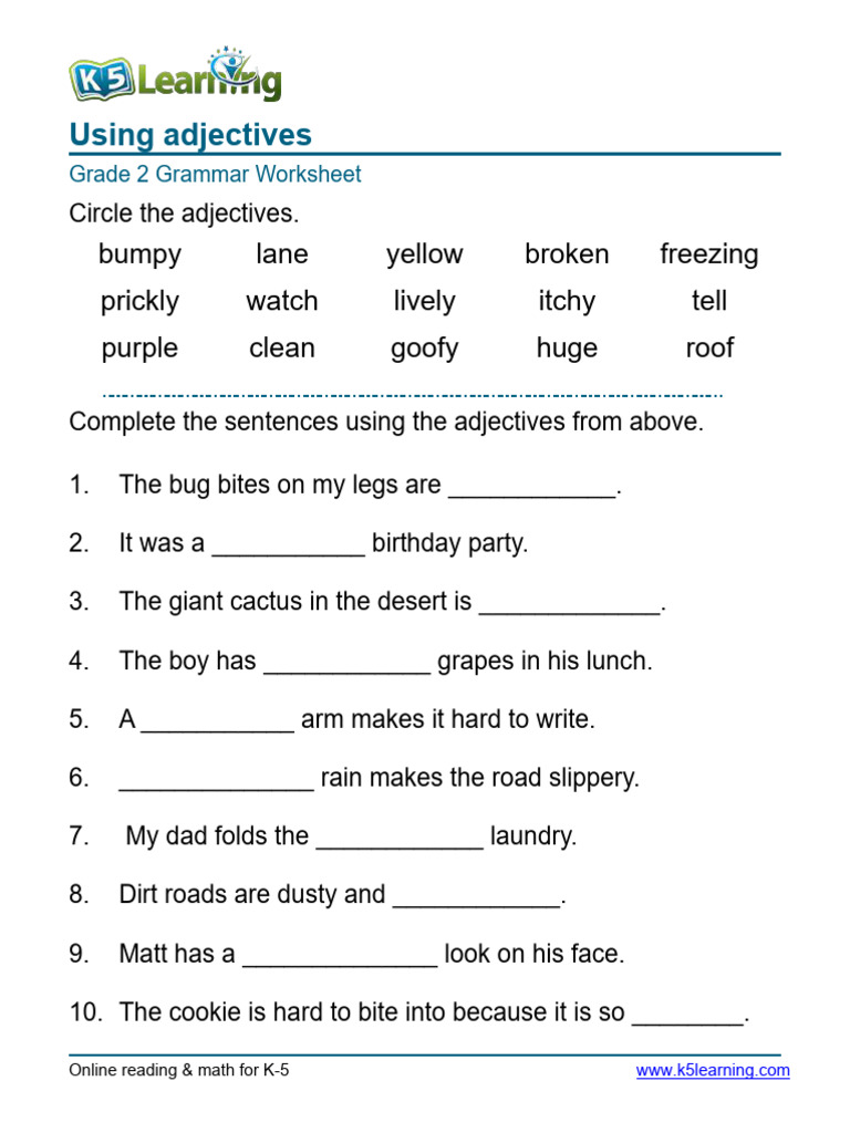 Adjectives Worksheet for Grade 2 | PDF