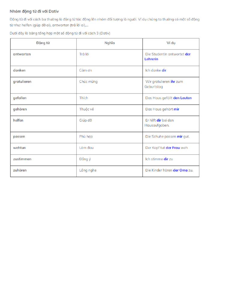 (Liste) Verben Mit Dativ Và Akkusativ | PDF