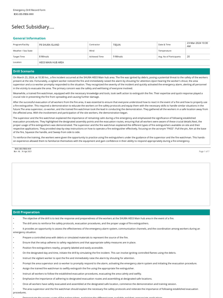 Emergency Drill Record Form Download Free PDF Emergency Evacuation