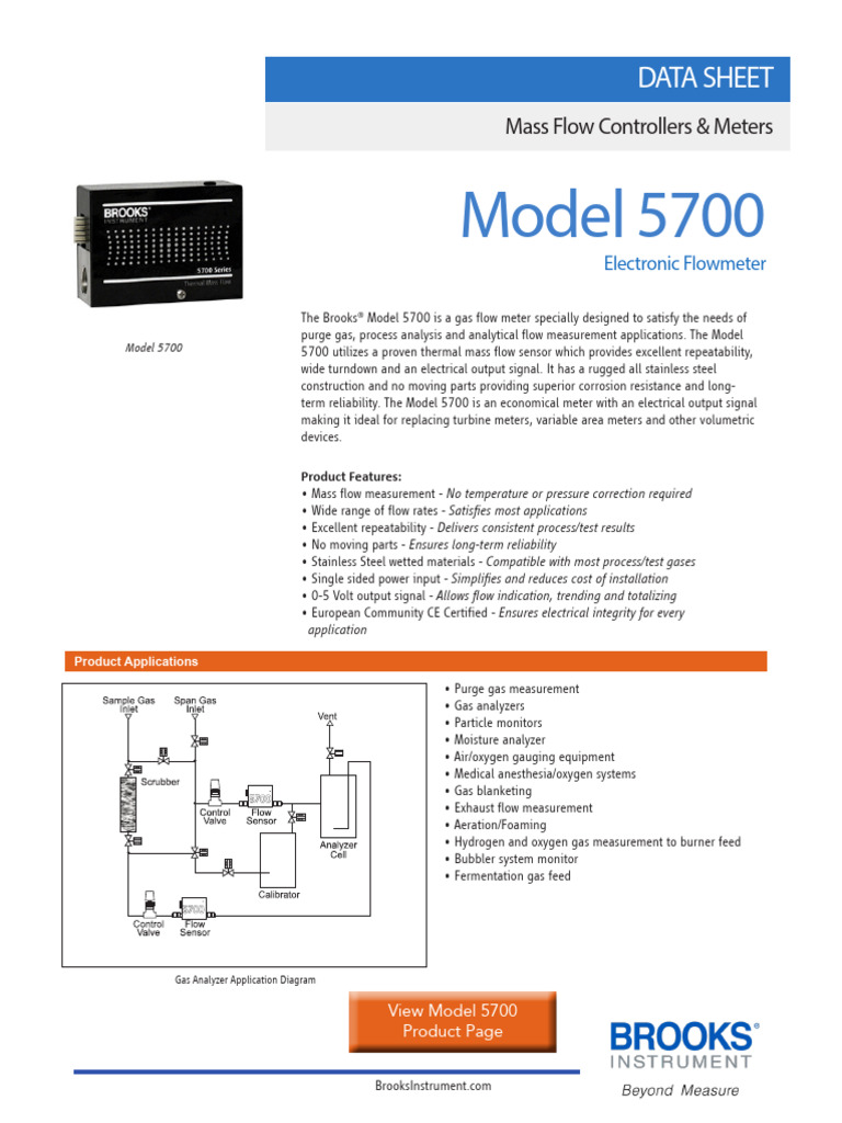 Brooksmass Flow Meter Data Sheet 5700 | PDF | Flow Measurement | Gases