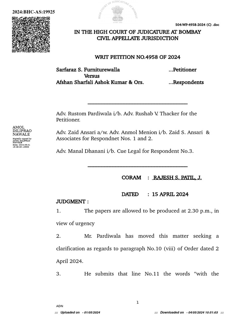 Bombay High Court Writ Petition 4958/2024 | PDF | Lease | Payments