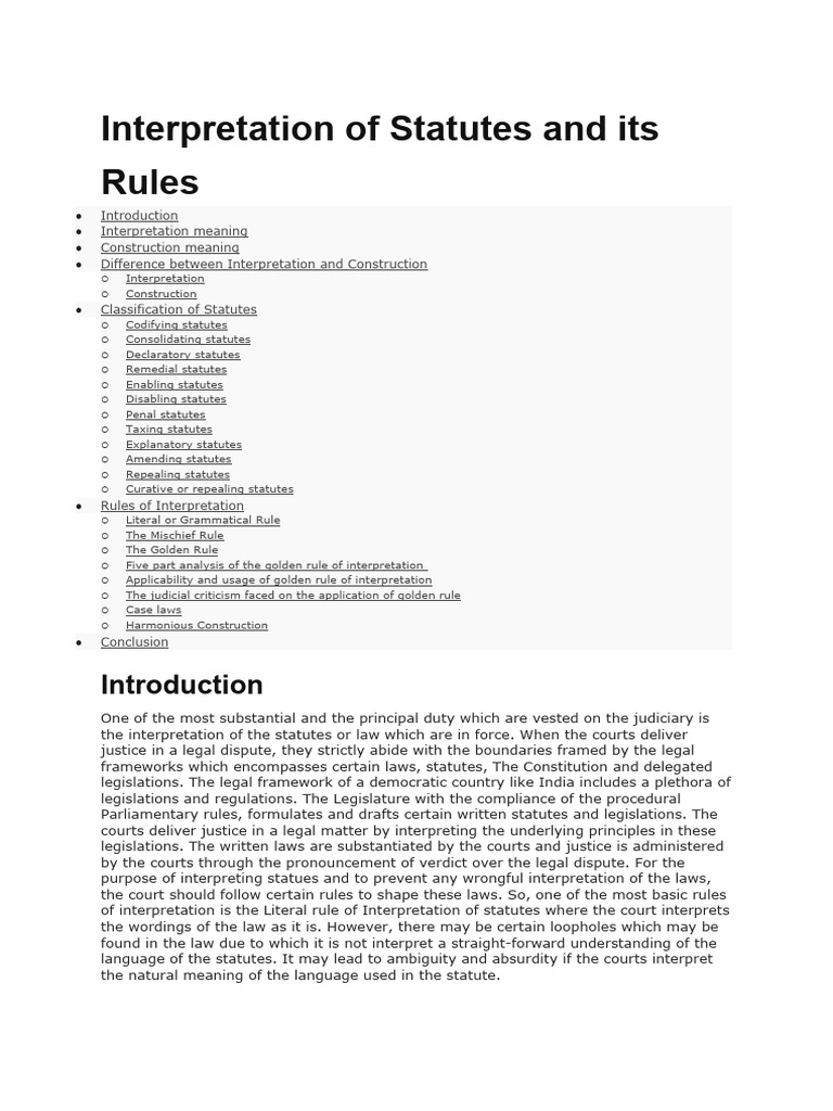 Interpretation of statutes and its rules pdf statutory
