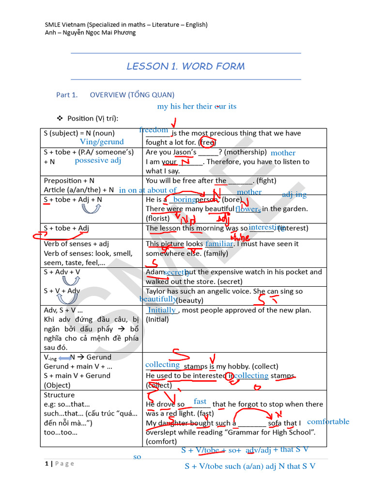 Lesson 1 (H.oanh) - Wordform | PDF | Verb | Adverb