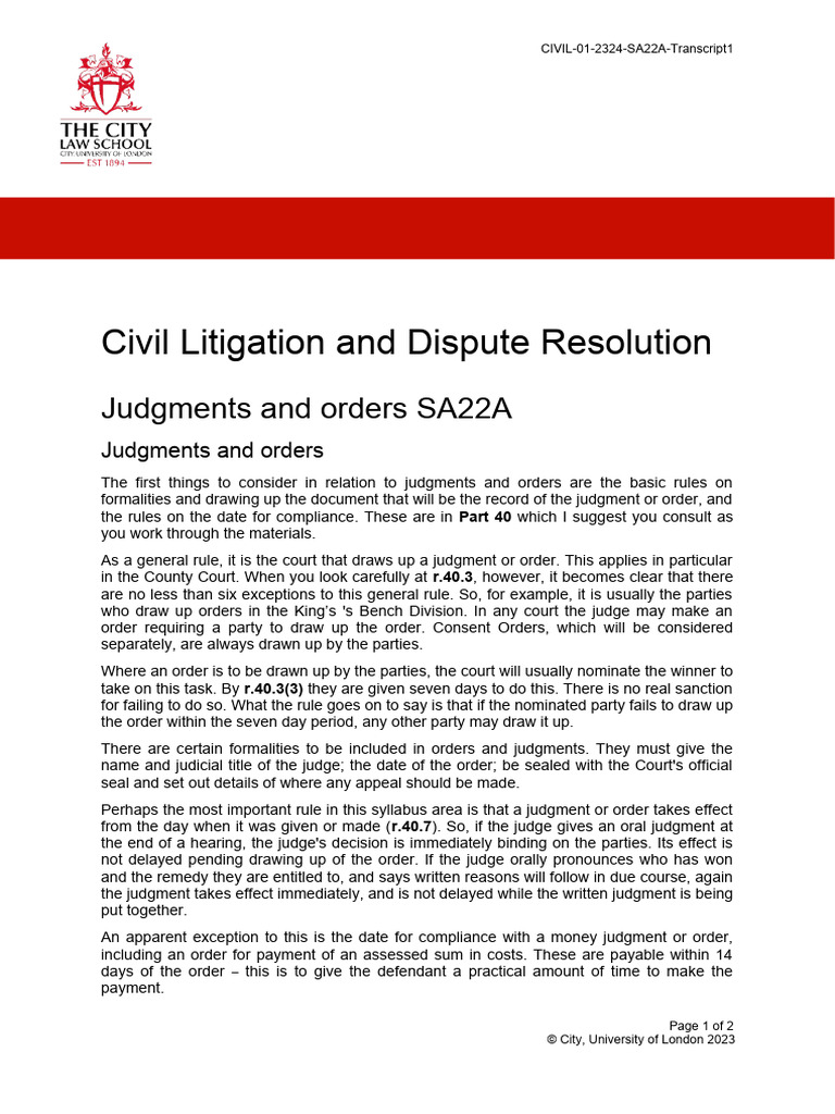 Judgments and Orders in Civil Litigation | PDF | Judgment (Law) | Judge
