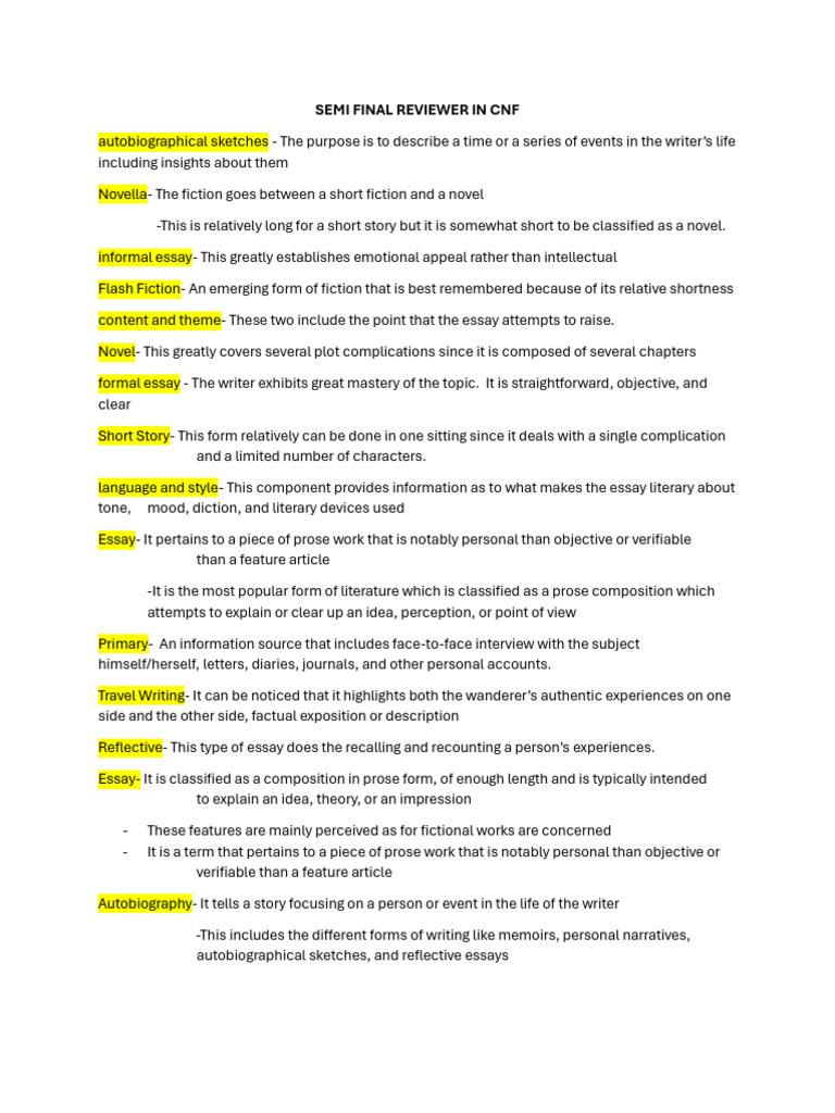 CNF Literary Forms and Techniques Guide | PDF | Essays | Writers