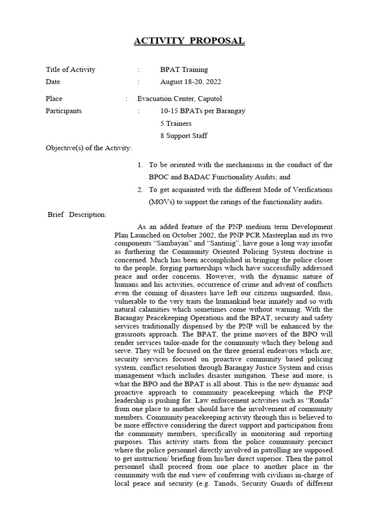BPAT Training Activity Proposal | PDF | Police | Government