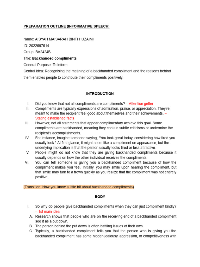 Understanding Backhanded Compliments | PDF | Psychological Concepts ...