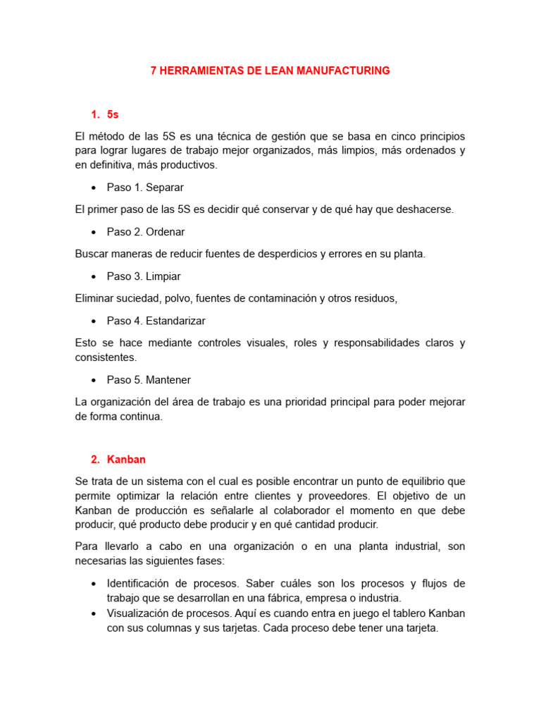 Guía de Herramientas Lean Manufacturing | PDF | Lean Manufacturing ...