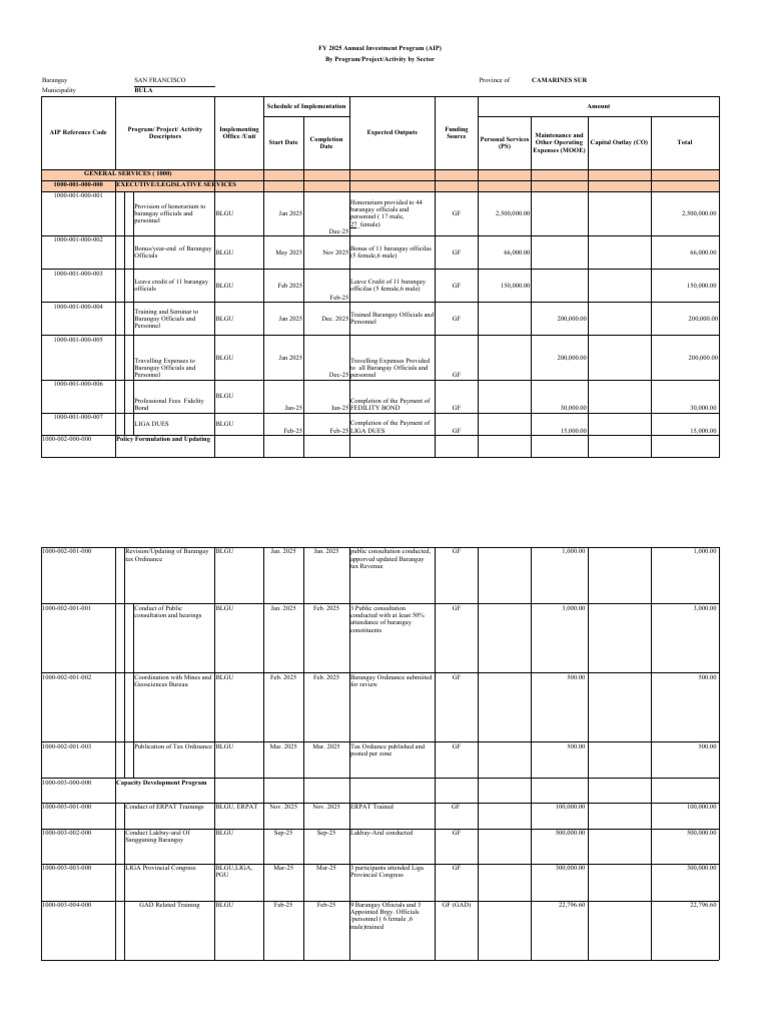 AIP 2025 of Barangay San Francisco PDF Emergency Management
