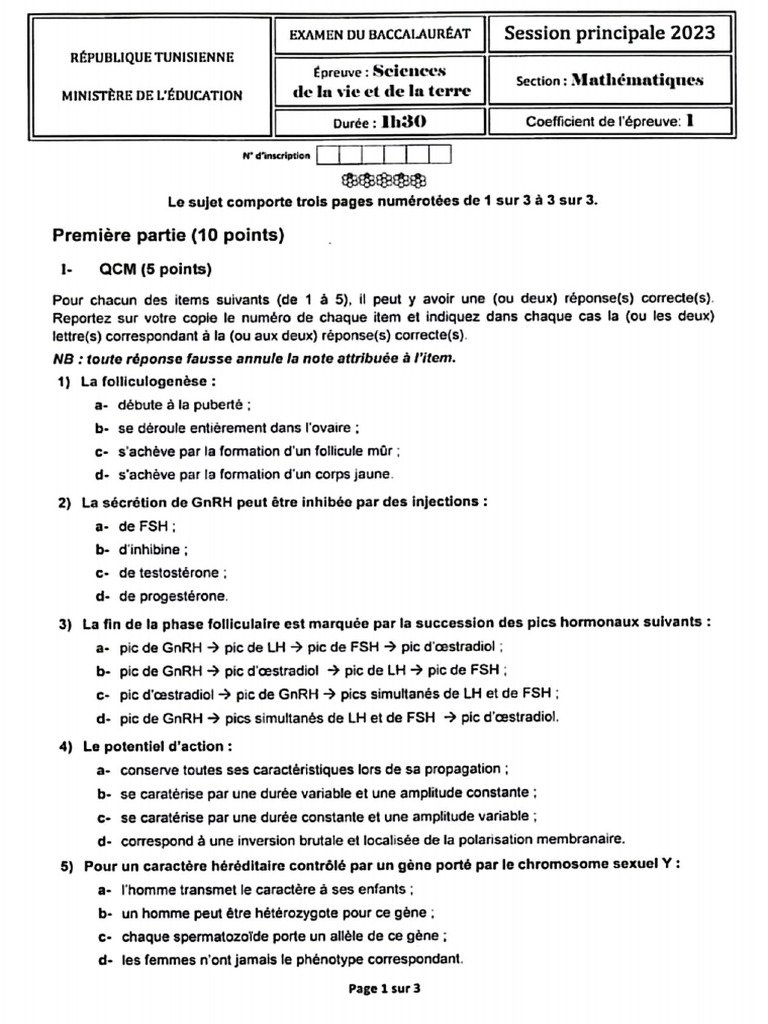 Corrigés Sujets Bac SVT Section MATH 2008-2023 | PDF